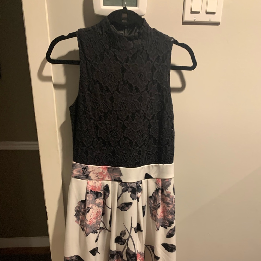 Black lace halter floral bottom dress